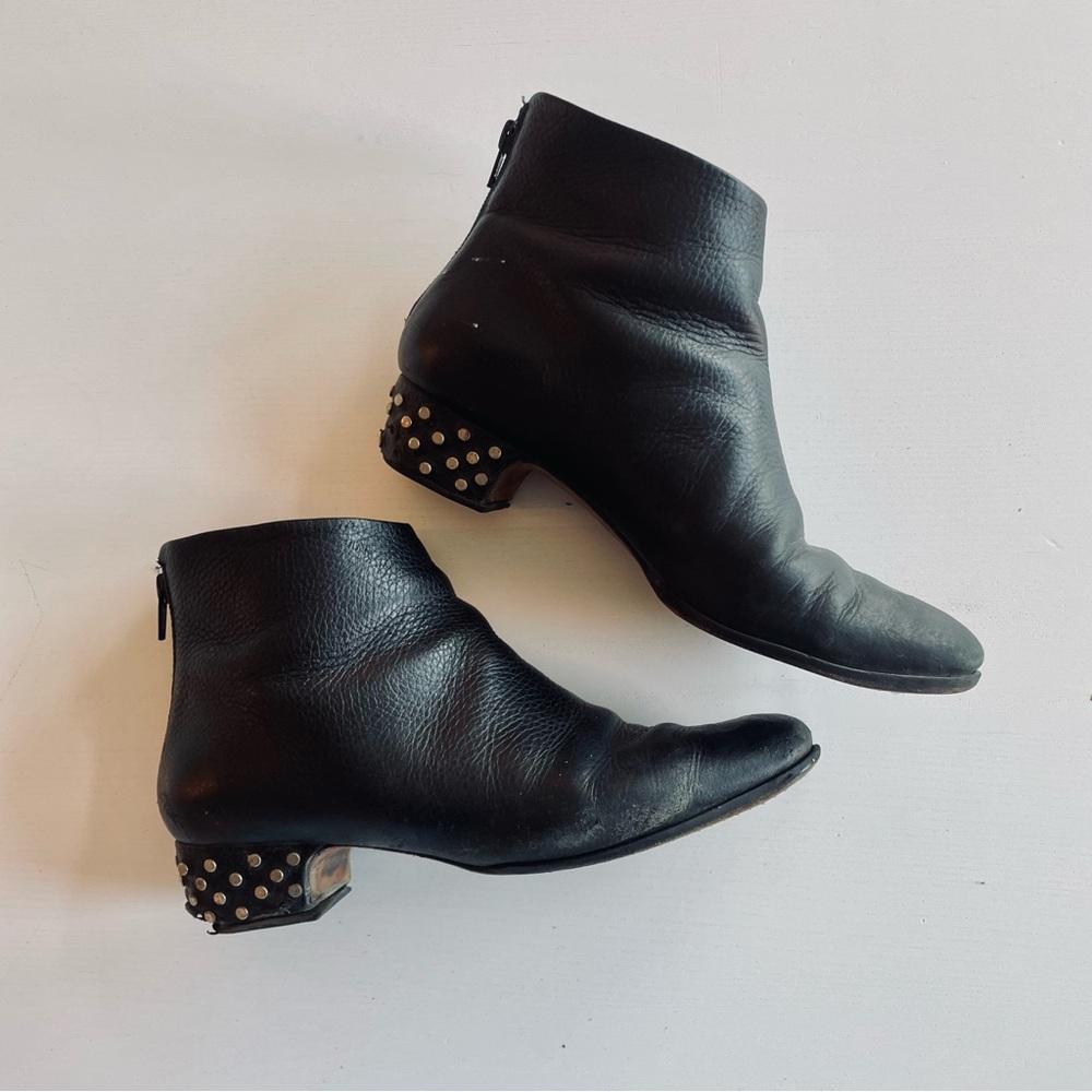 Rachel Comey Black Leather Ankle Boots with Studded Heel, 8.5